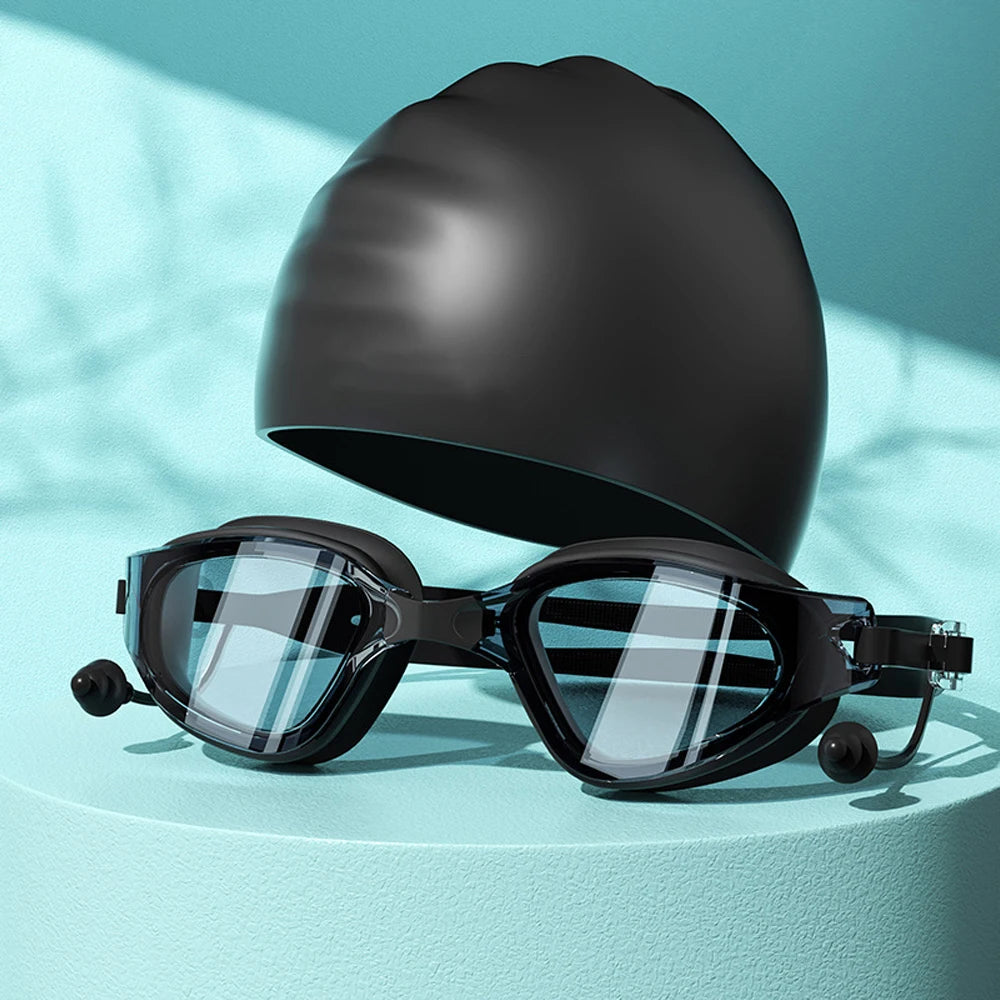 Swimming Goggles Cap Adult HD Anti-fog Swimming Goggles Set