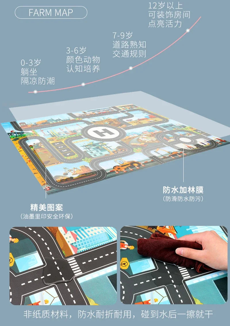 Baby Play Mat City Traffic Car Park Waterproof Parking