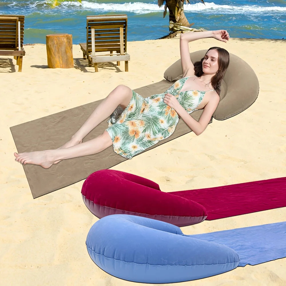 Beach Mat with Inflatable Headrest, Outdoor Mat,