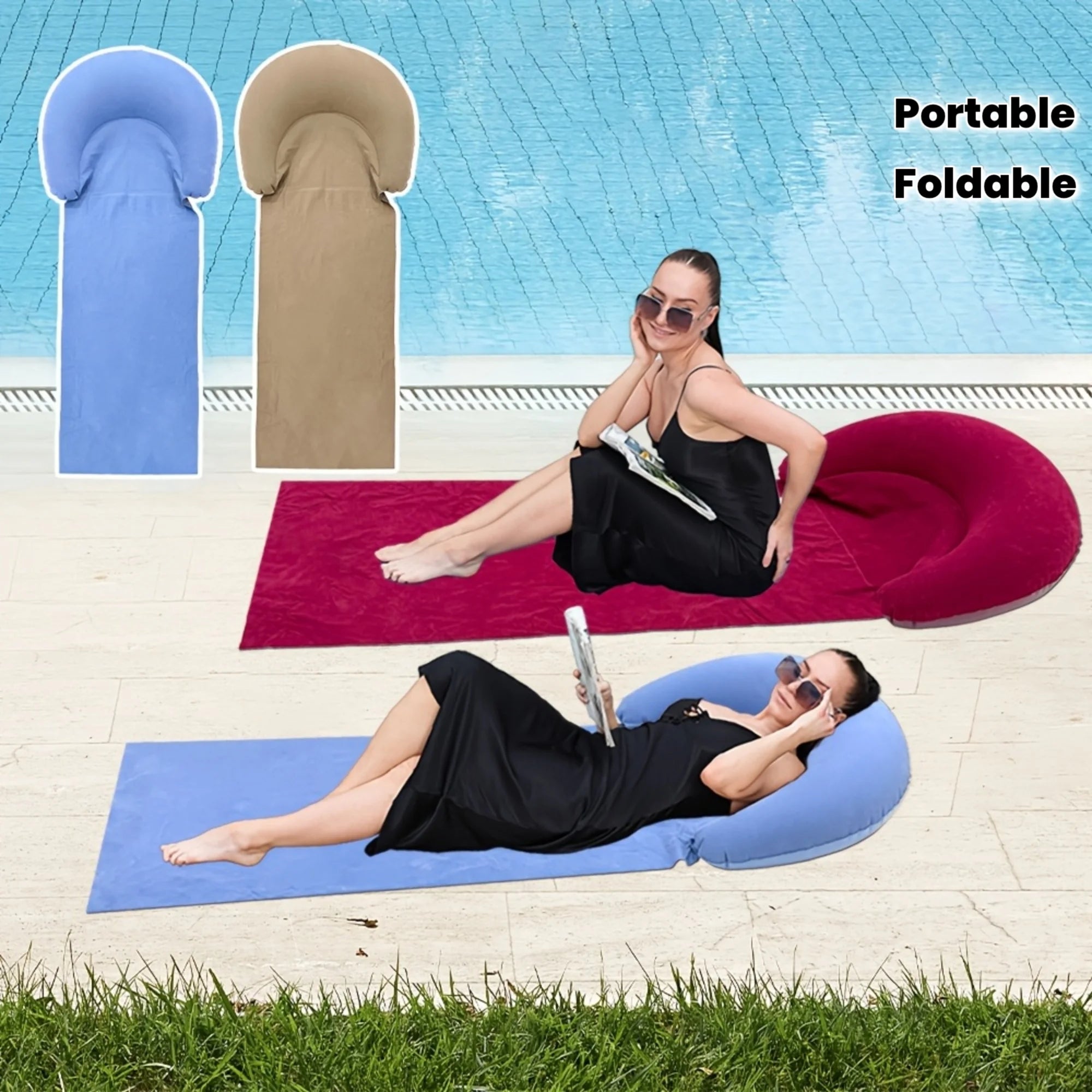 Beach Mat with Inflatable Headrest, Outdoor Mat,