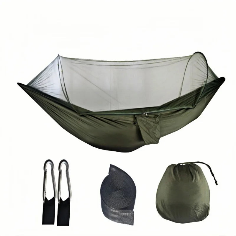 Portable outdoor camping hammock, equipped with mosquito net,