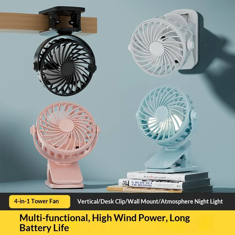 HOMEFISH Portable Rechargeable Clip Fan 720°