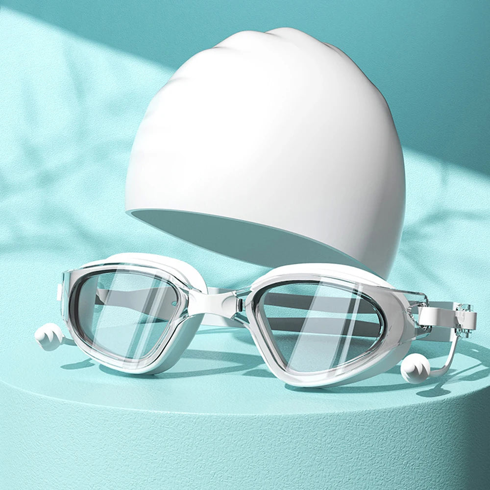Swimming Goggles Cap Adult HD Anti-fog Swimming Goggles Set