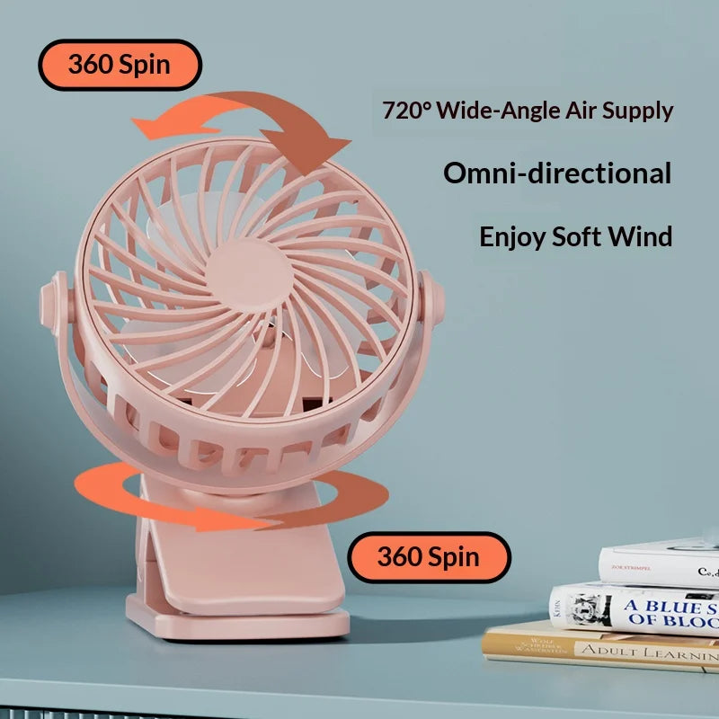 HOMEFISH Portable Rechargeable Clip Fan 720°