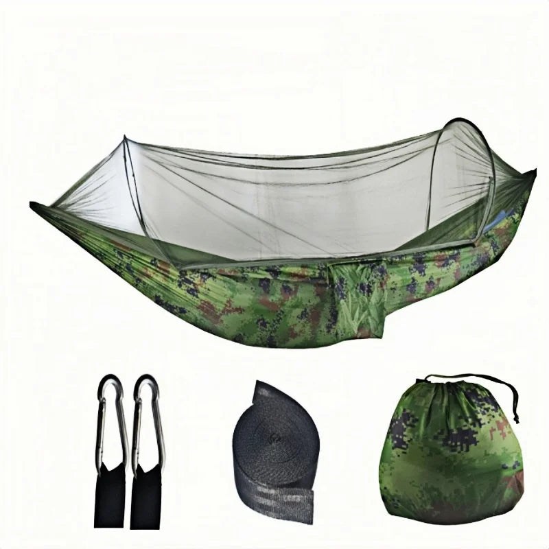 Portable outdoor camping hammock, equipped with mosquito net,