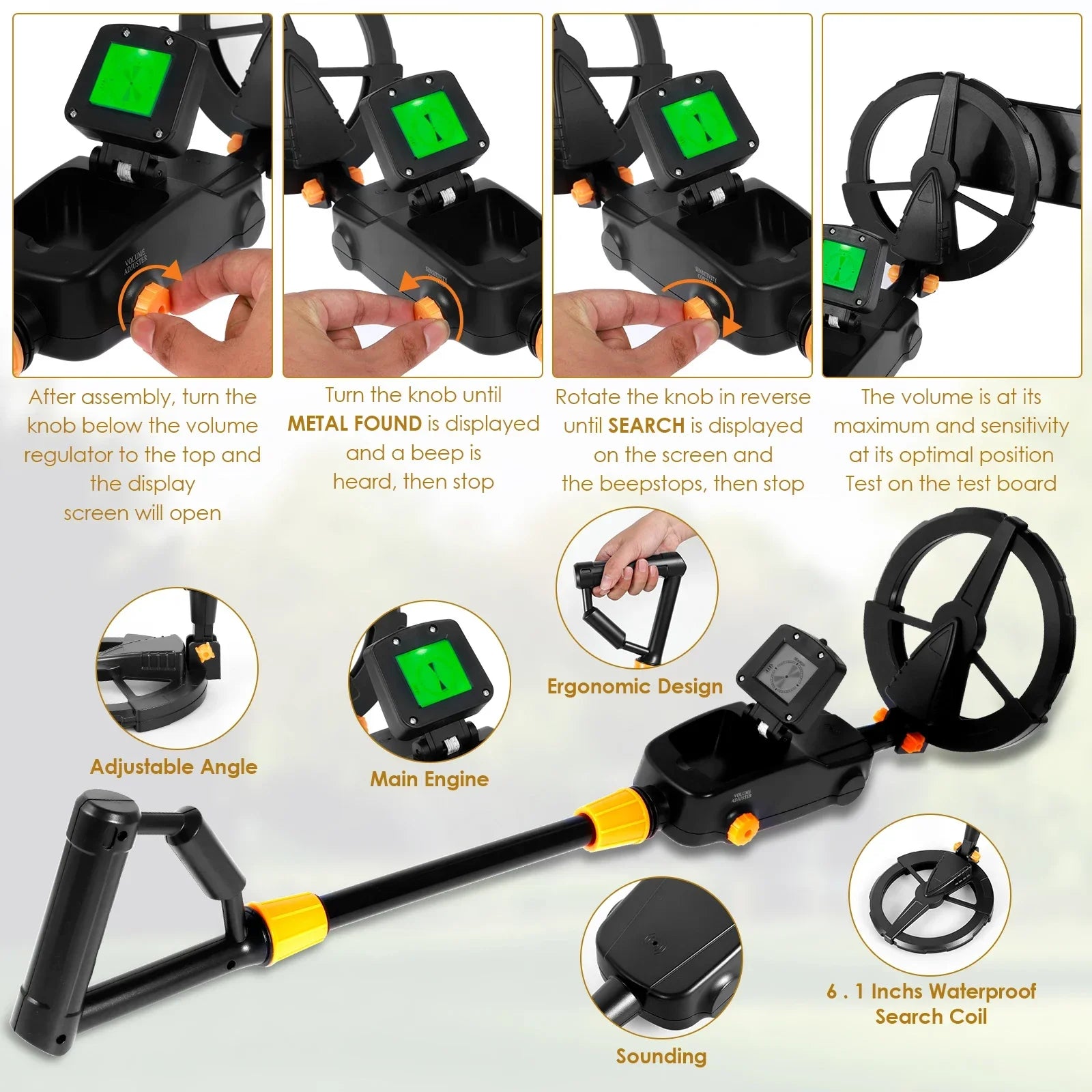 Metal Detector Adjustable Metal Detecting Tool Kit Gold Silver Finder Detector