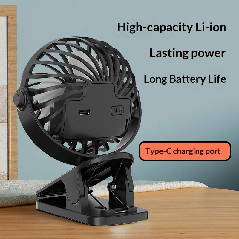 HOMEFISH Portable Rechargeable Clip Fan 720°