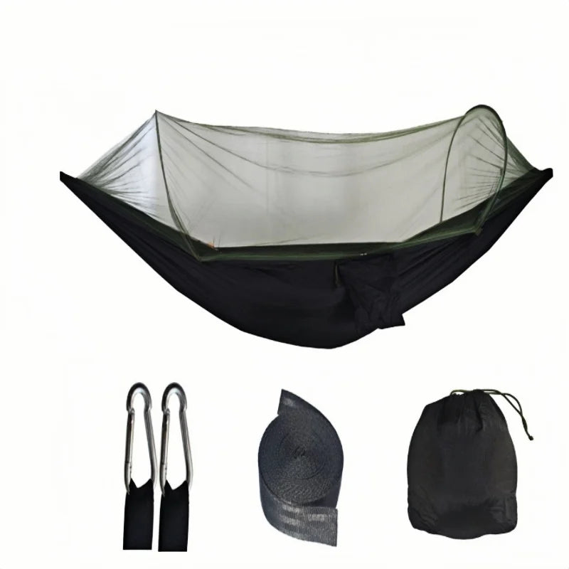 Portable outdoor camping hammock, equipped with mosquito net,
