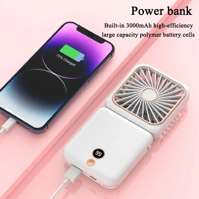 Portable Neck Fan Foldable Mini Handheld Fan with Power Bank USB