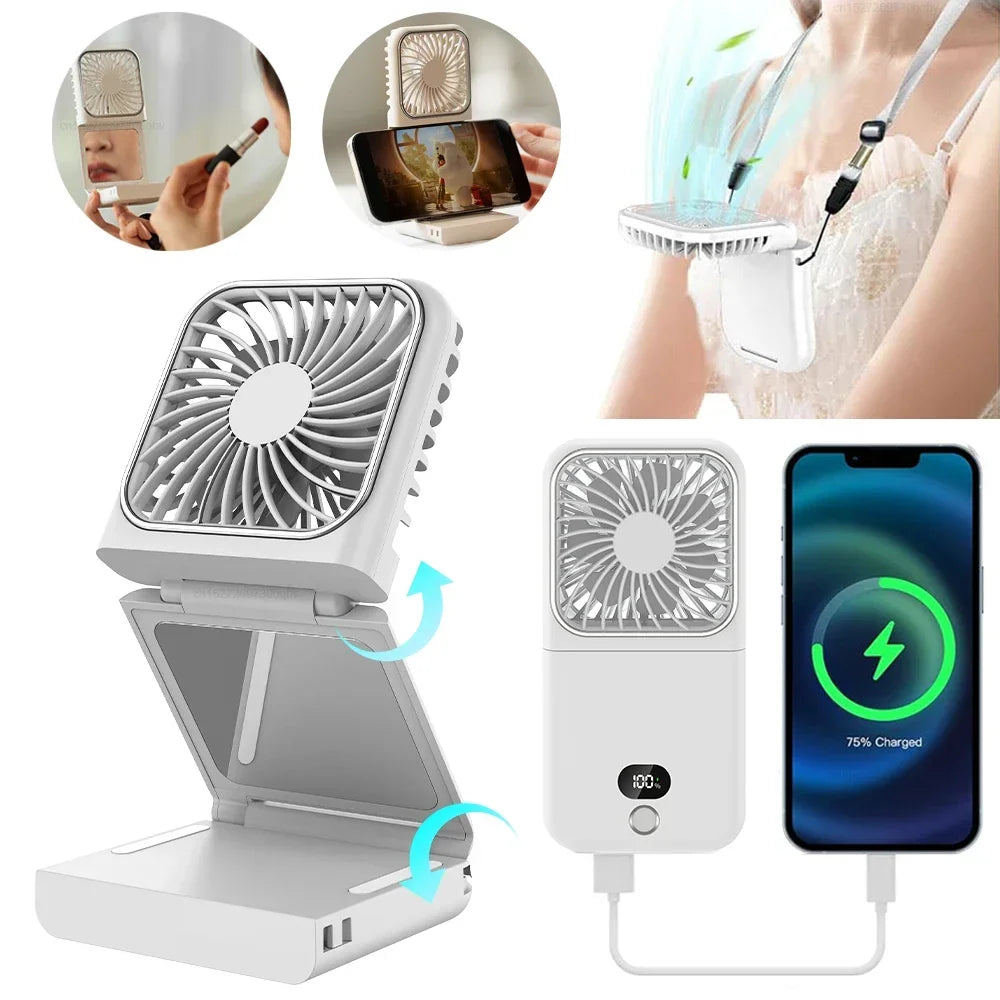 Portable Neck Fan Foldable Mini Handheld Fan with Power Bank USB
