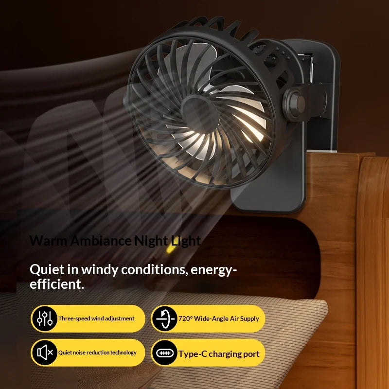 HOMEFISH Portable Rechargeable Clip Fan 720°