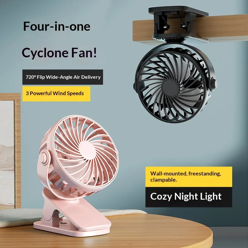 HOMEFISH Portable Rechargeable Clip Fan 720°