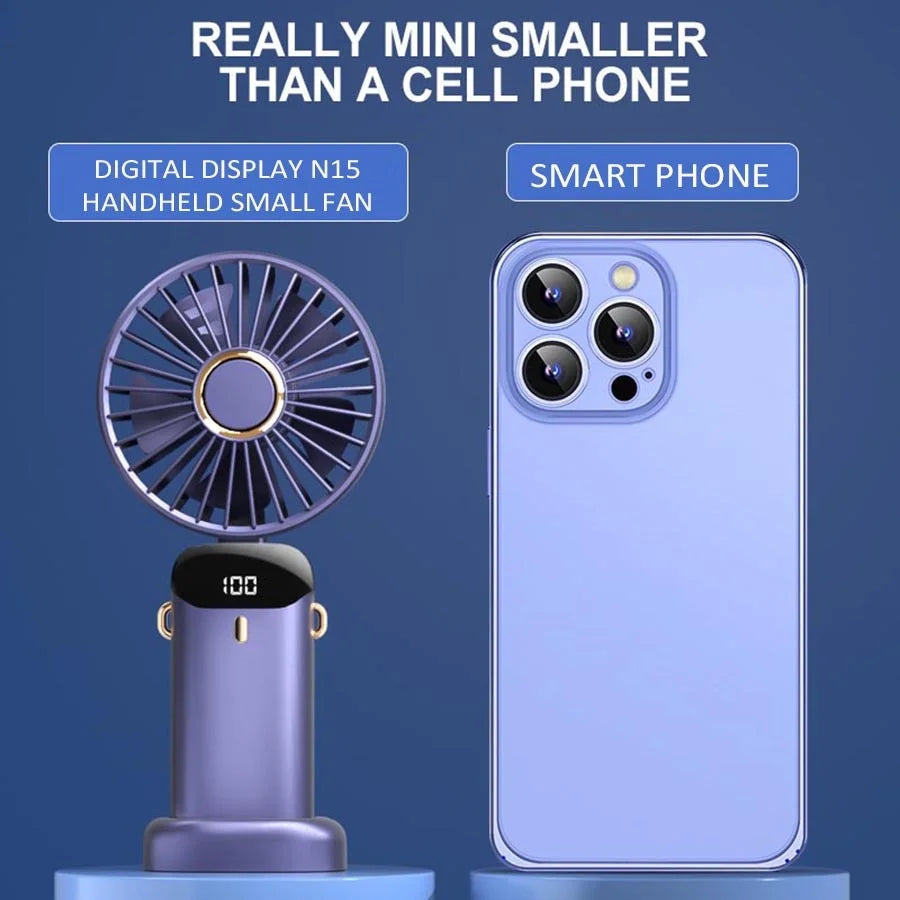Portable Handheld Neck Fan, 5 Speeds, LED Display,