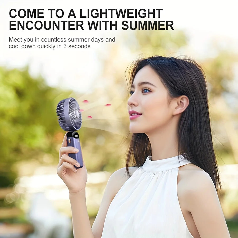 Portable Handheld Neck Fan, 5 Speeds, LED Display,