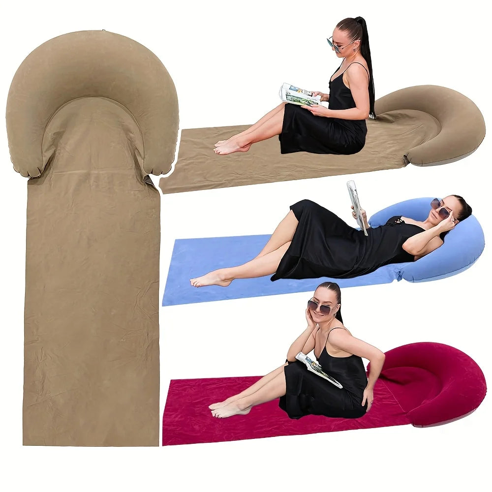 Beach Mat with Inflatable Headrest, Outdoor Mat,